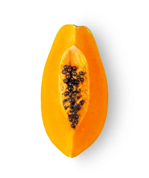 Papaya dilimi beyaz arka planda izole edilmiş. Üst görünüm