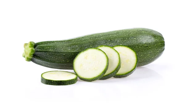 Färsk Zucchini Med Skiva Isolerad Vit Bakgrund — Stockfoto