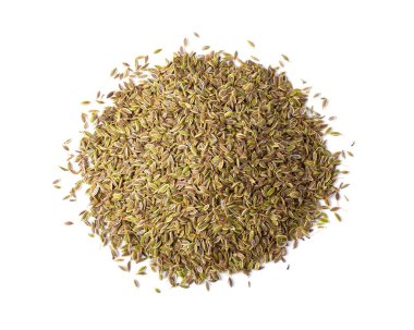 Beyaz arka planda yalıtılmış dereotu tohumları. en üstteki görünüm