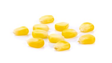 Beyaz arka planda izole mısır tohumları. tam alan derinliği