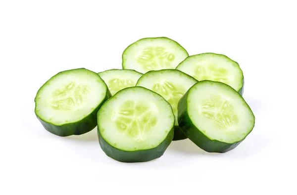 Fresh Cucumber Slices Isolated White Background Full Depth Field — Stock Photo, Image