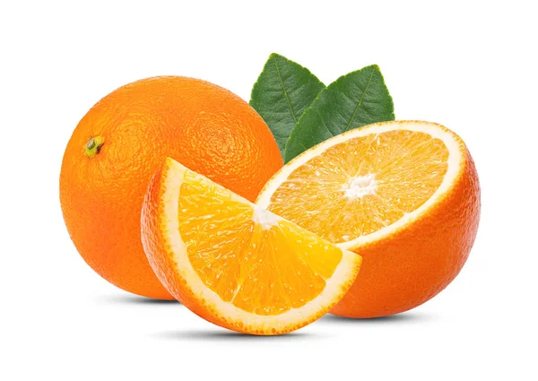 Orangenfrucht Mit Blatt Isoliert Auf Weißem Hintergrund Volle Schärfentiefe — Stockfoto