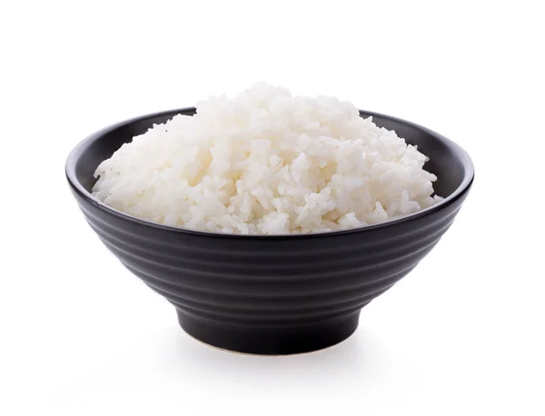 Rýže Černé Míse Bílém Pozadí — Stock fotografie