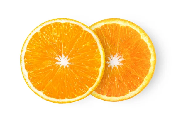 Φέτα πορτοκαλιού απομονωμένη σε λευκό φόντο. πάνω όψη — Φωτογραφία Αρχείου