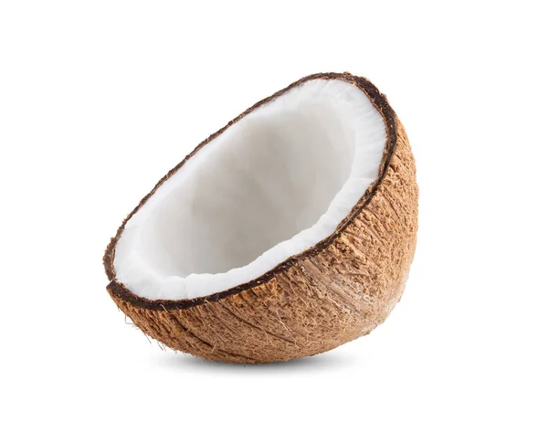 一半椰子在白色背景上被分离出来 全场深度 — 图库照片