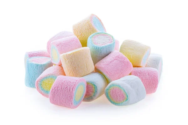 Mini Marshmallow Colorati Isolati Sfondo Bianco Piena Profondità Campo — Foto Stock
