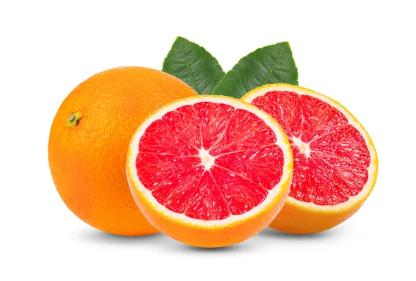 柑橘果 叶子在白色的背景上被隔离 全场深度 — 图库照片