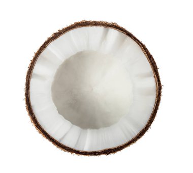 Beyaz arka planda yarı izole hindistan cevizi. Üst görünüm.