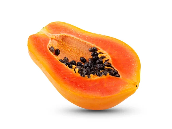 Érett Papaya Gyümölcs Fele Fehér Alapon Izolált Magvakkal — Stock Fotó