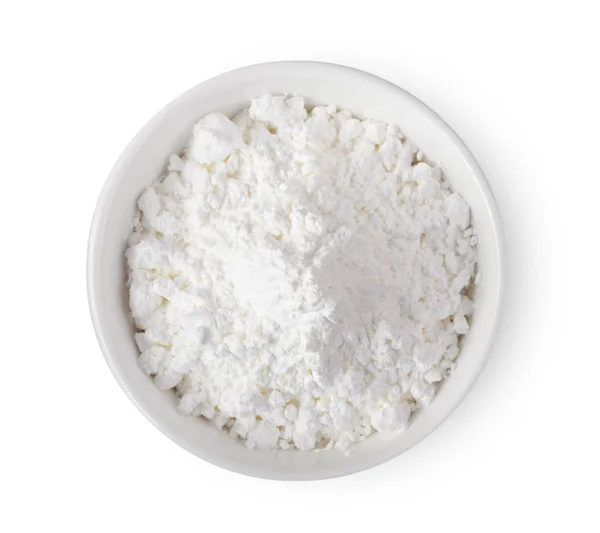 白い背景に孤立した小麦粉のボウル トップビュー — ストック写真