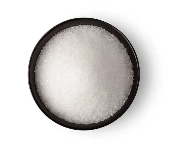 Bowl White Sugar Isolated White Background Top View — Stock Photo, Image