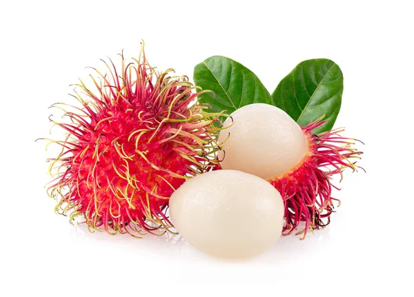 Rambutan Sladké Lahodné Ovoce Listem Izolované Bílém Pozadí Plná Hloubka — Stock fotografie