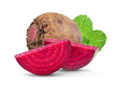  Pancar kökü sebze ve yaprak beyaz arka planda izole. tam alan derinliği