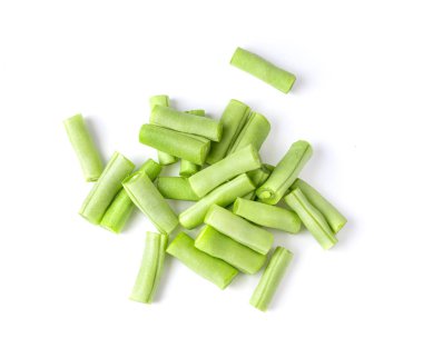 Uzun fasulye ya da bezelye, beyaz arka planda izole. en üstteki görünüm