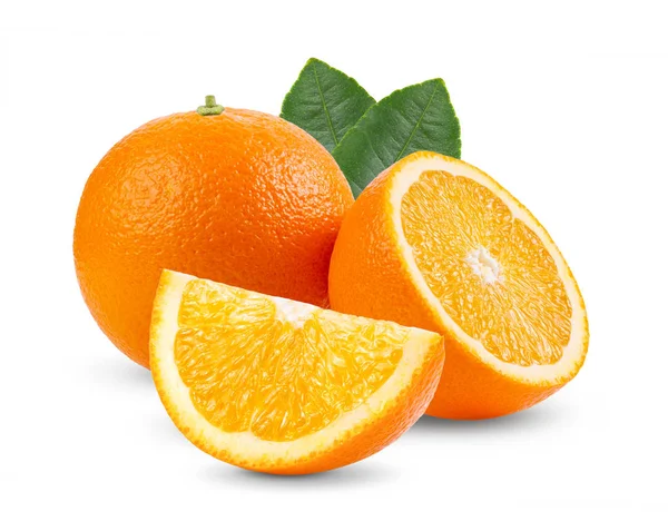 Frutto Arancio Con Foglia Isolata Fondo Bianco Profondità Campo Completa — Foto Stock