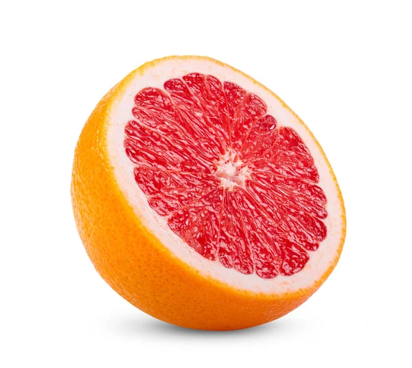 Rijp Helft Van Roze Pompelmoes Citrusvruchten Geïsoleerd Witte Achtergrond Volledige — Stockfoto