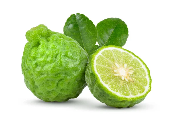 Färsk Bergamott Frukt Med Blad Isolerad Vit Bakgrund Fullt Skärpedjup — Stockfoto