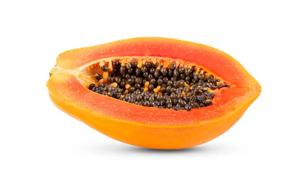 Érett Papaya Gyümölcs Fele Fehér Alapon Izolált Magokkal Teljes Mélységélesség — Stock Fotó