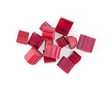 Rubarb beyaz bir arka planda iz sürer. en üstteki görünüm