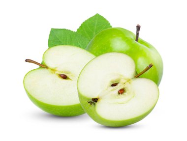  Beyaz arkaplanda izole edilmiş taze yeşil bir elma. 