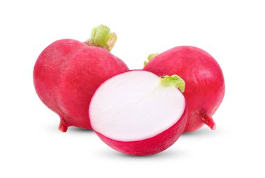 Beyaz arkaplanda kırmızı turp izole edildi