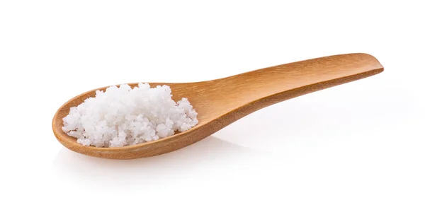 Salt Wood Spoon Isolated White Background — Stock Photo, Image