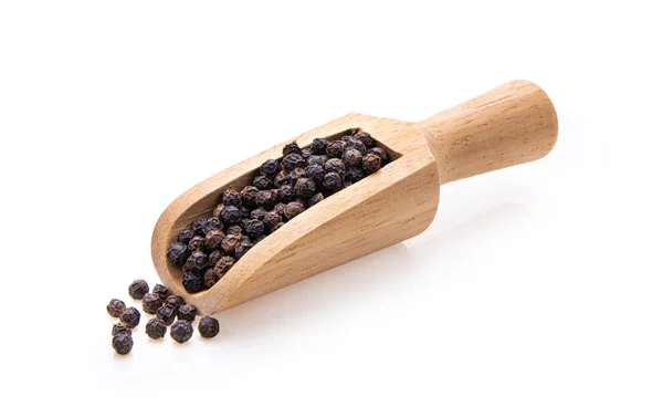 Peppercorn Cuchara Madera Aislada Sobre Fondo Blanco — Foto de Stock