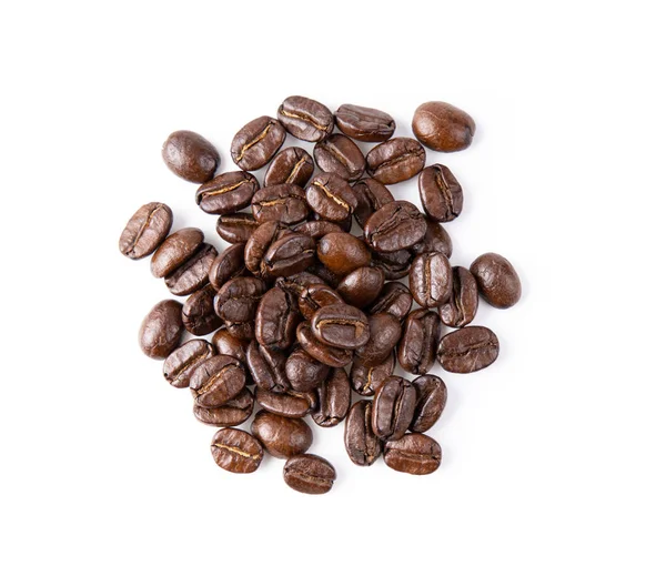 Roasted Coffee Beans Isolated White Background Top View — Stock Photo, Image
