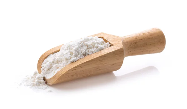 Pile Flour Wood Scoop Isolated White Background — Stock Photo, Image