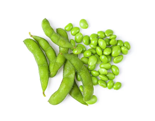 Green Soy Beans White Background Top View — Stock Photo, Image