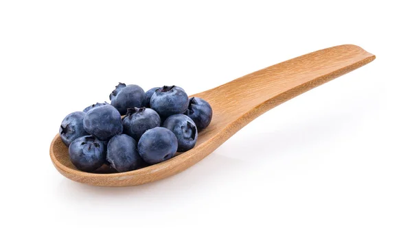 Blaubeeren Holzlöffel Isoliert Auf Weißem Hintergrund — Stockfoto