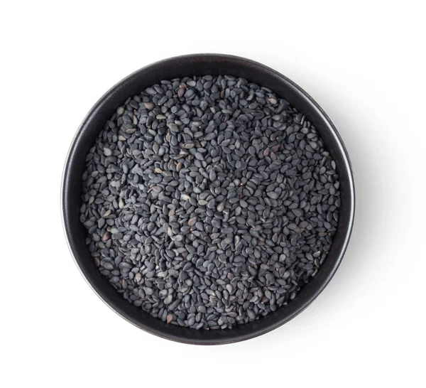 Black Sesame Bowl Isolated White Background Top View — Stock Photo, Image