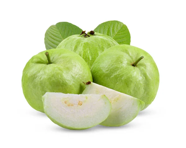 Guava Frukt Med Blad Isolerad Vit Bakgrund — Stockfoto