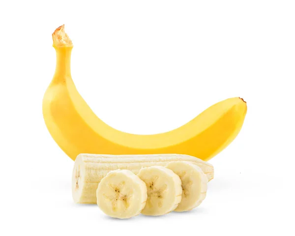 Banana Isolated White Background Full Depth Field — Stock Photo, Image