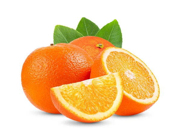 Érett Fele Narancs Citrusfélék Levél Elszigetelt Fehér Alapon Teljes Mélysége — Stock Fotó
