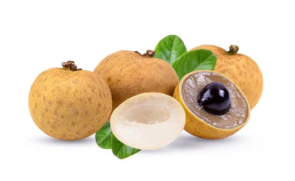 Beyaz arkaplanda yaprağı olan Longan