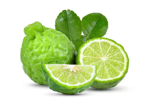 Bergamot Kaffir Fruit Leaf Isolated White Background — Stock Photo, Image