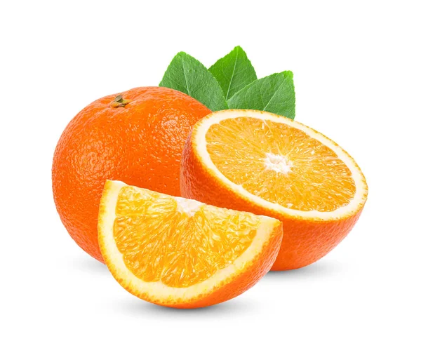 Pomarańczowy Owoc Cytrusowy Liściem Wyizolowanym Białym Tle — Zdjęcie stockowe