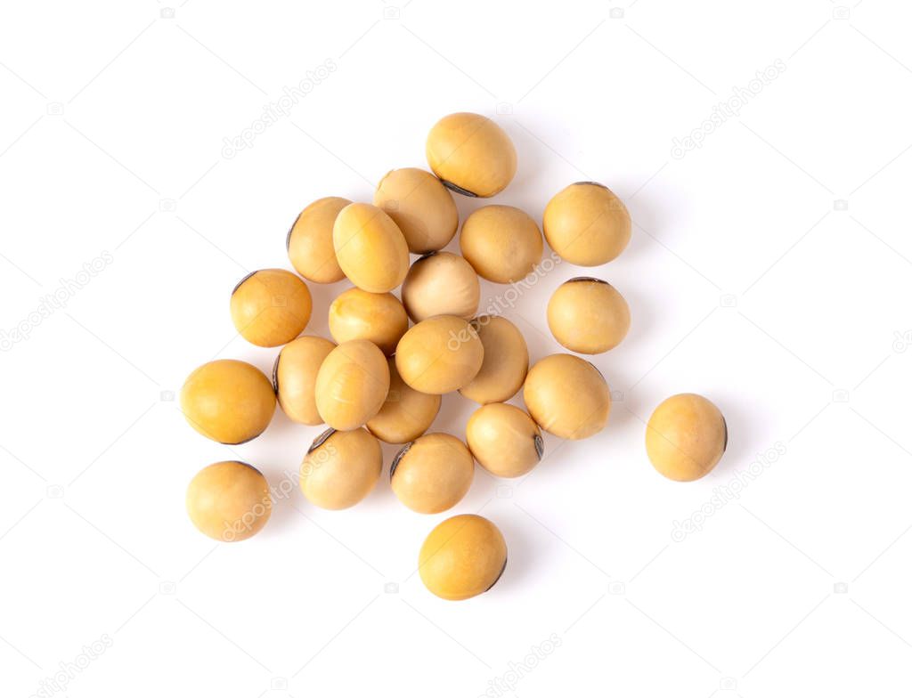 Close up Soybean isolated on a white background. top view