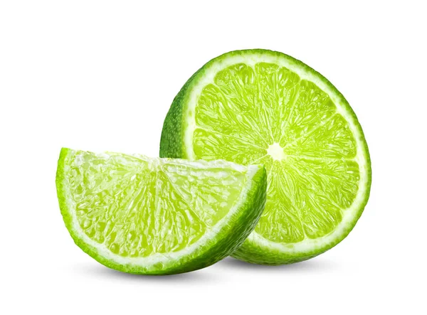 Slice Limoen Geïsoleerd Witte Achtergrond Volledige Scherptediepte — Stockfoto