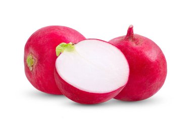 Beyaz arkaplanda kırmızı turp izole edildi