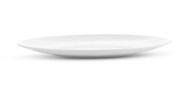 Beyaz arkaplanda izole edilmiş boş seramik beyaz tabak