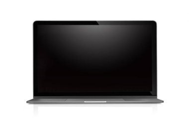 Boş ekranlı laptop beyaz arkaplanda izole edildi