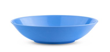 Beyaz arkaplanda izole edilmiş boş mavi kase