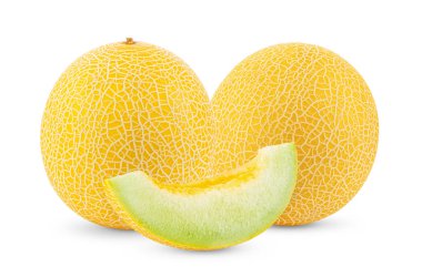 Beyaz arka planda izole edilmiş sarı kavun. tam alan derinliği