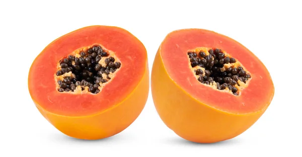 Halbreife Papayafrüchte Mit Samen Auf Weißem Hintergrund — Stockfoto