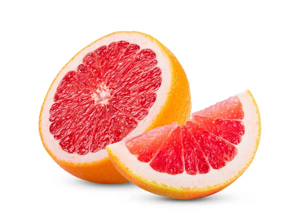 Zralá Polovina Růžových Grapefruitových Citrusových Plodů Izolovaných Bílém Pozadí Plná — Stock fotografie