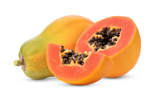 Fructe Papaya Coapte Izolate Fundal Alb Adâncime Completă Câmp — Fotografie, imagine de stoc