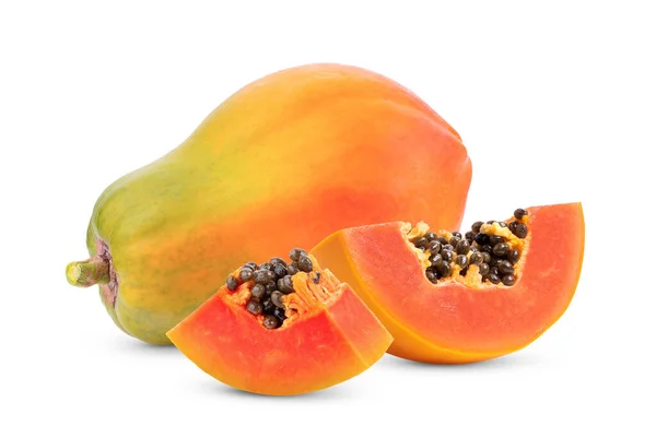 Ripe Papaya Fruit Isolated White Background Full Depth Field — Stock Photo, Image