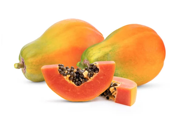 Reife Papayafrüchte Isoliert Auf Weißem Hintergrund Volle Schärfentiefe — Stockfoto
